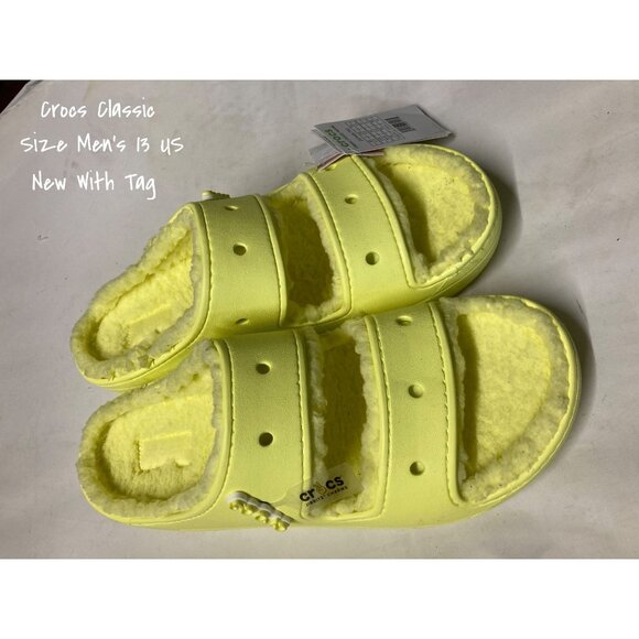 Crocs Classic Cozzzy Sandal Yellow Men Size 13 Fuzzy Lined Slip-On New With Tag - Picture 1 of 6